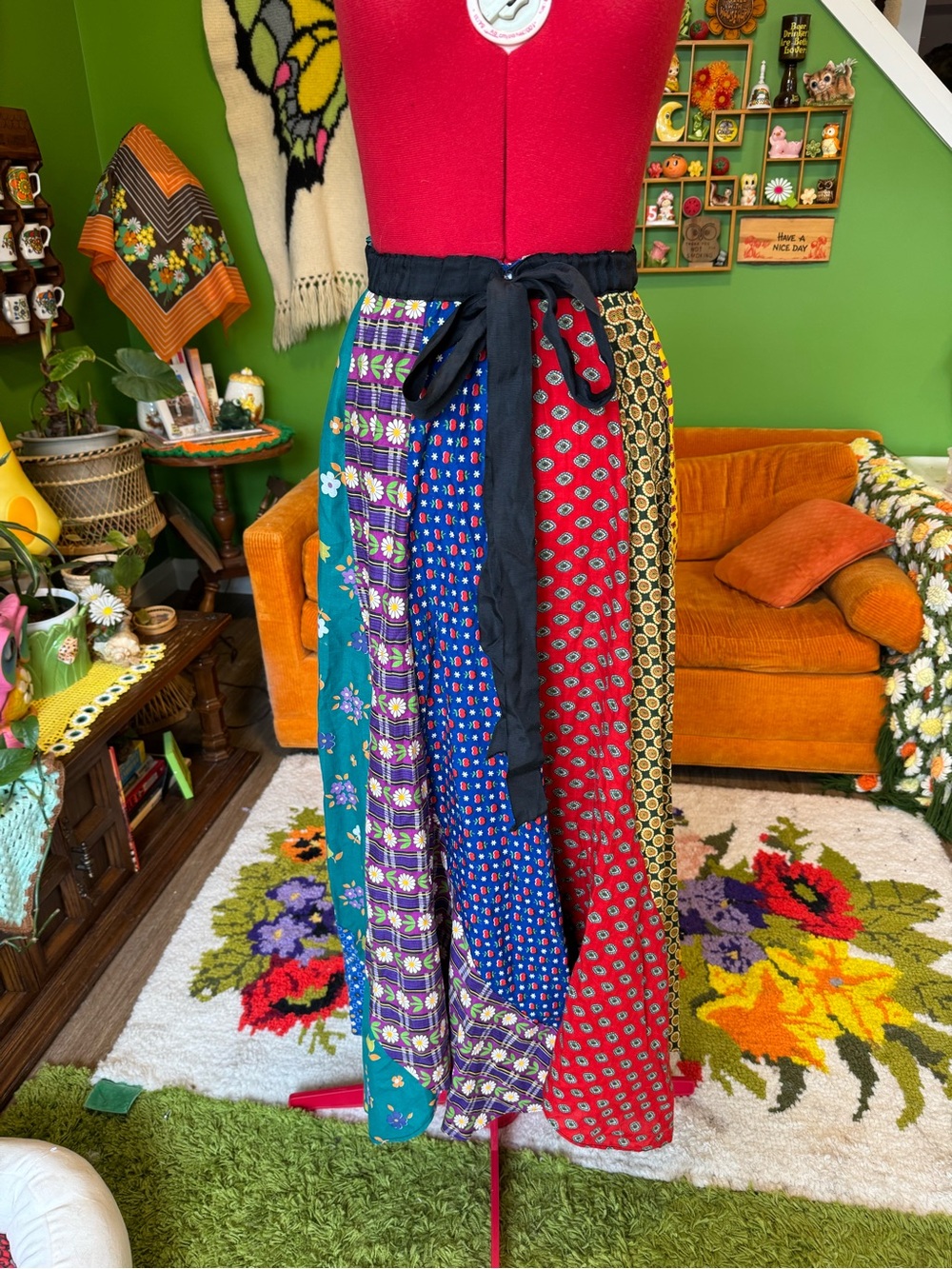 Vintage 70s Handmade Patchwork wrap Maxi Skirt